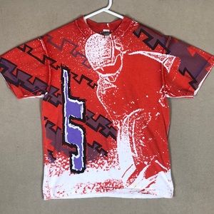 Vintage JT‎ Red Jet Ski Short Sleeve Allover Print Heavyweight Shirt Size ≈ S